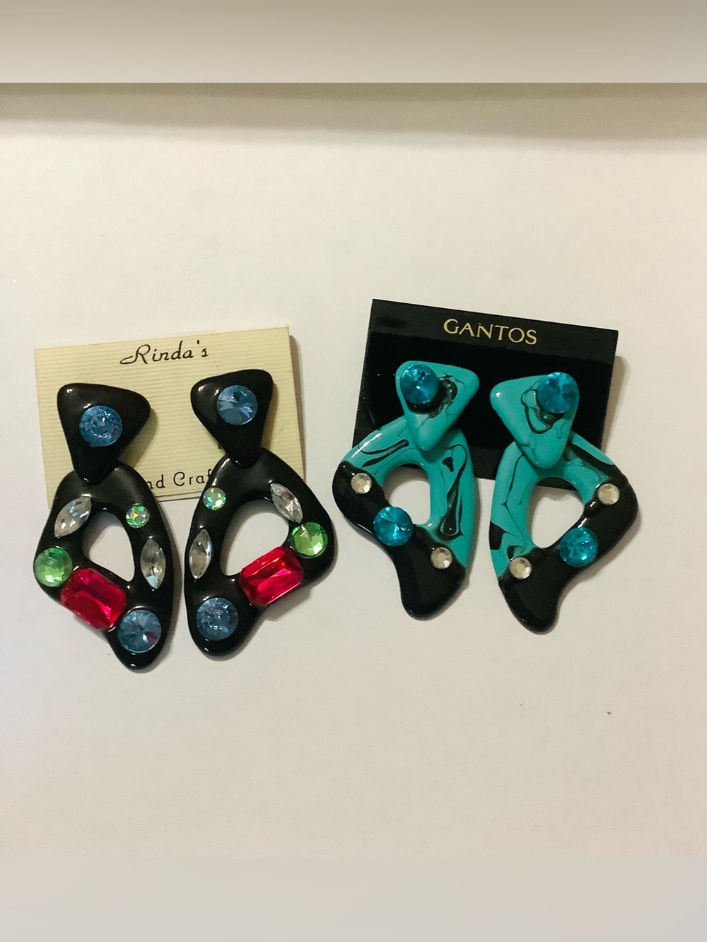 Gantos Teal and Black Abstract Drop Earrings with Blue Stones